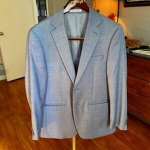 Calvin Klein Men's X-Fit Slim-Fit Light Blue Sharkskin Wool Suit (40S, 33 x 28)